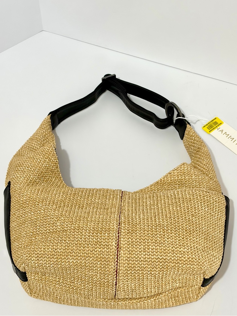 Hammitt Tom Zip Medium Hobo Shoulder Bag In Noir Smooth Raffia/Gunmetal/NWT - Picture 13 of 14